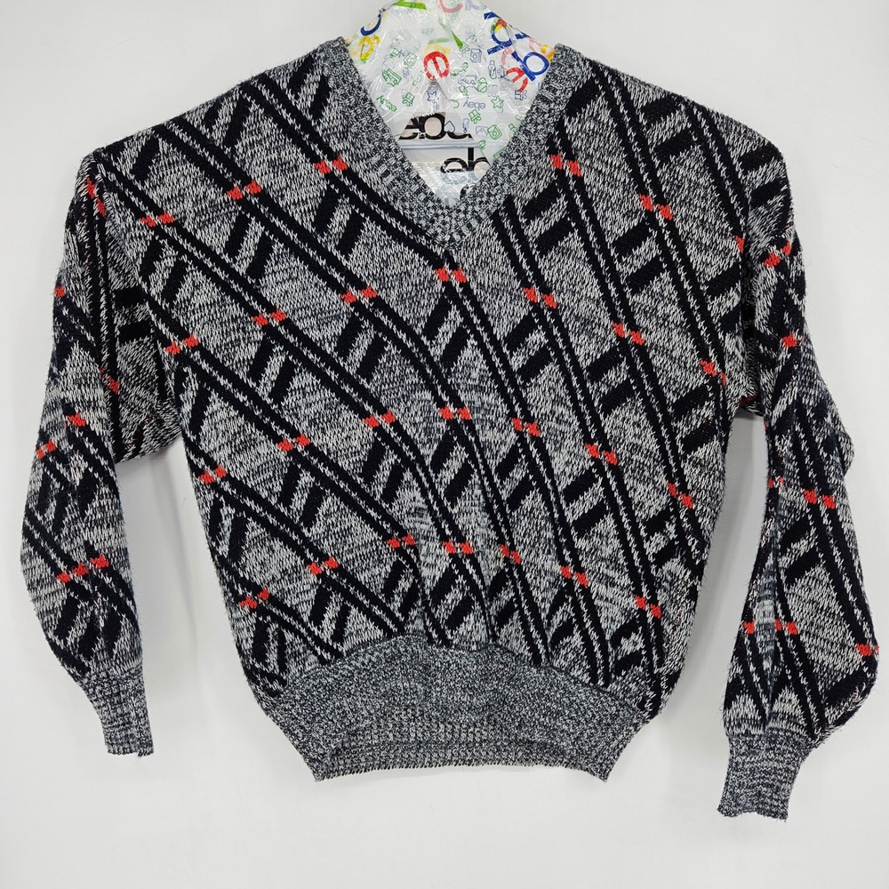 Vintage Sir William Sweater Mens Extra Large 90s Black Gray Red Acrylic Casual